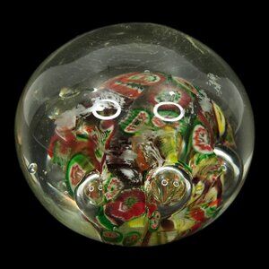 Art Glass Paperweight Controlled Bubbles Vintage Sphere Ball Millefiori Floral